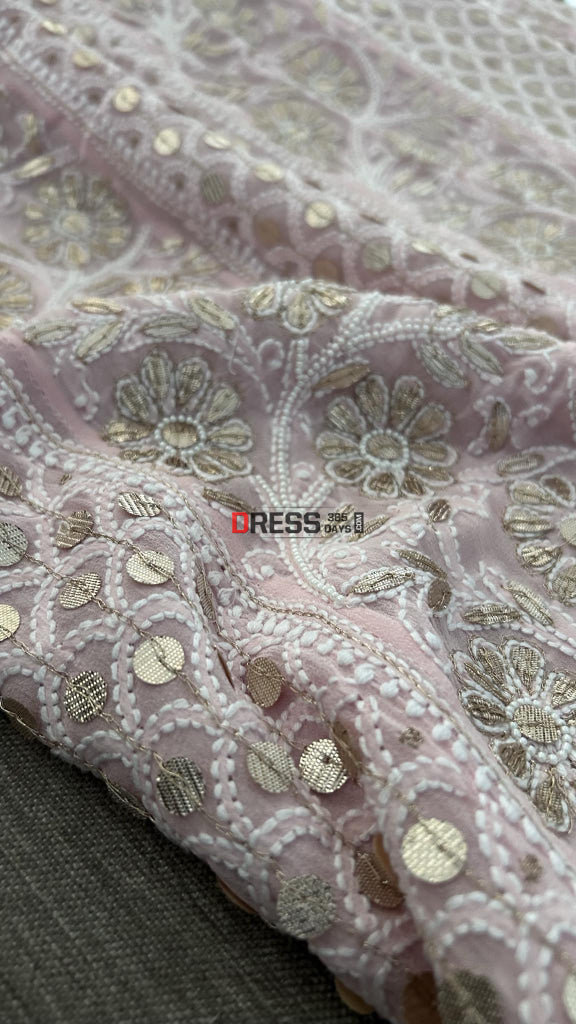 Pastel Pink Gota Patti & Pearl Chikankari Anarkali Suit