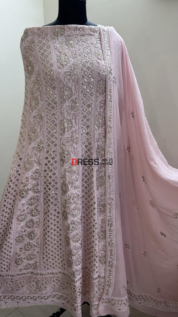 Pastel Pink Gota Patti & Pearl Chikankari Anarkali Suit