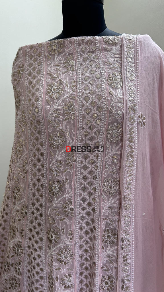 Pastel Pink Gota Patti & Pearl Chikankari Anarkali Suit