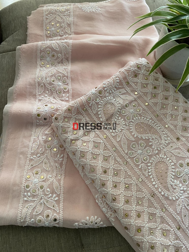 Pastel Pink Lucknowi Mukaish Suit Chikankari Suits