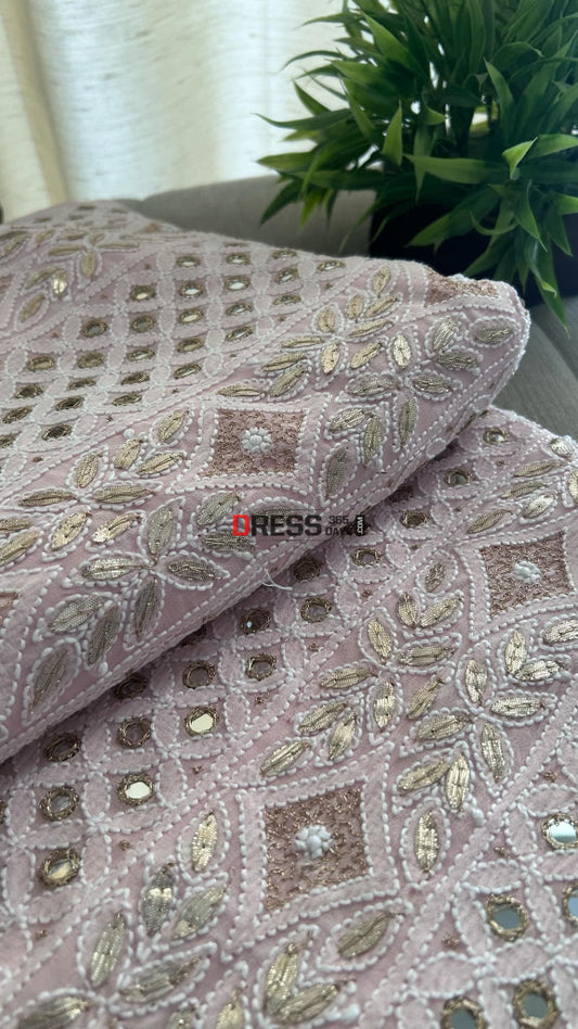 Pastel Pink Mirror Gota Patti Chikankari Suit (Kurta & Dupatta) Chikankari Suits