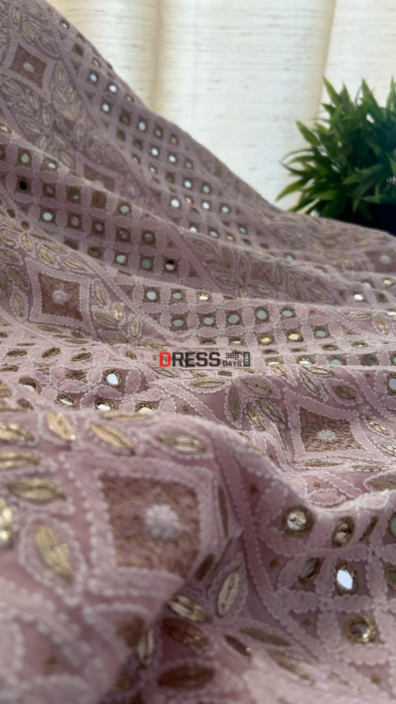 Pastel Pink Mirror Gota Patti Chikankari Suit (Kurta & Dupatta) Chikankari Suits