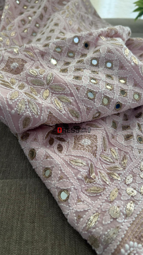 Pastel Pink Mirror Gota Patti Chikankari Suit (Kurta & Dupatta) Chikankari Suits
