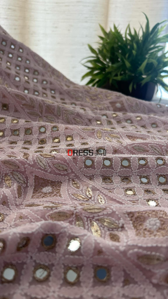 Pastel Pink Mirror Gota Patti Chikankari Suit (Kurta & Dupatta) Chikankari Suits