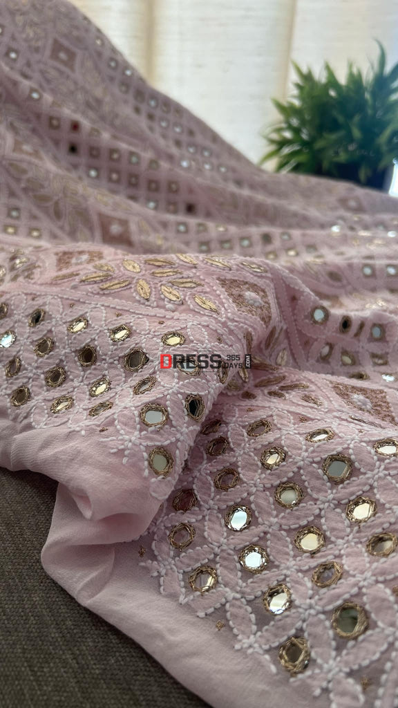 Pastel Pink Mirror Gota Patti Chikankari Suit (Kurta & Dupatta) Chikankari Suits