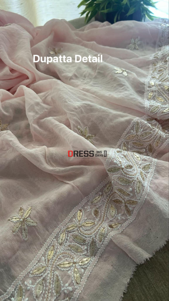 Pastel Pink Mirror Gota Patti Chikankari Suit (Kurta & Dupatta) Chikankari Suits