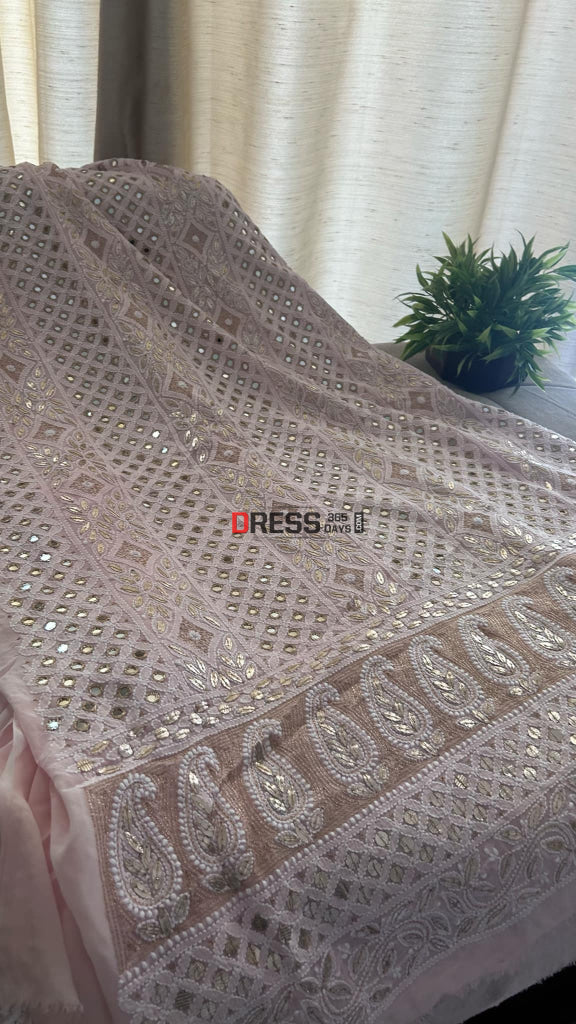 Pastel Pink Mirror Gota Patti Chikankari Suit (Kurta & Dupatta) Chikankari Suits