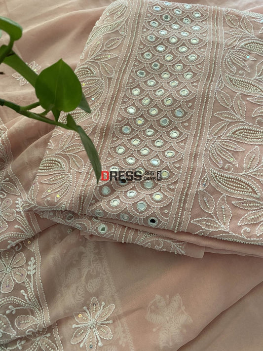 Pastel Pink Mirror & Pearl Lucknowi Suit Chikankari Suits