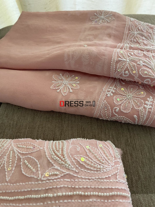 Pastel Pink Mirror & Pearl Lucknowi Suit Chikankari Suits