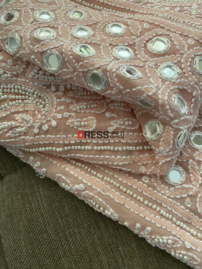 Pastel Pink Mirror & Pearl Lucknowi Suit Chikankari Suits