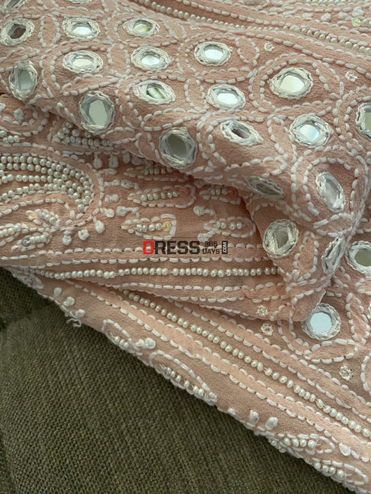 Pastel Pink Mirror & Pearl Lucknowi Suit Chikankari Suits