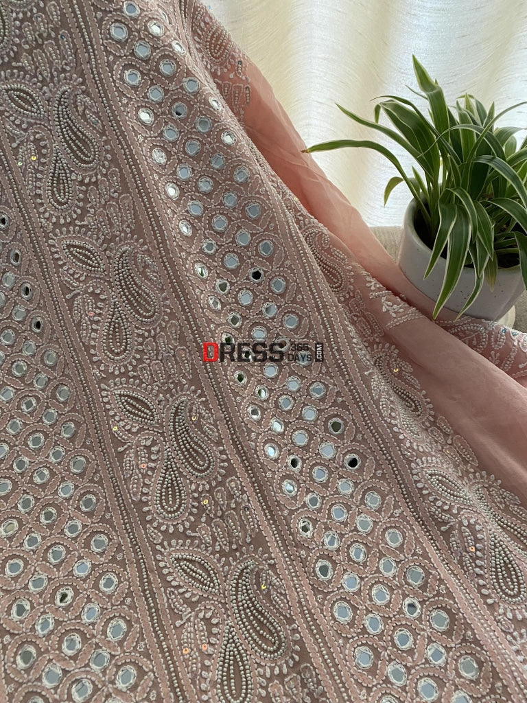 Pastel Pink Mirror & Pearl Lucknowi Suit Chikankari Suits