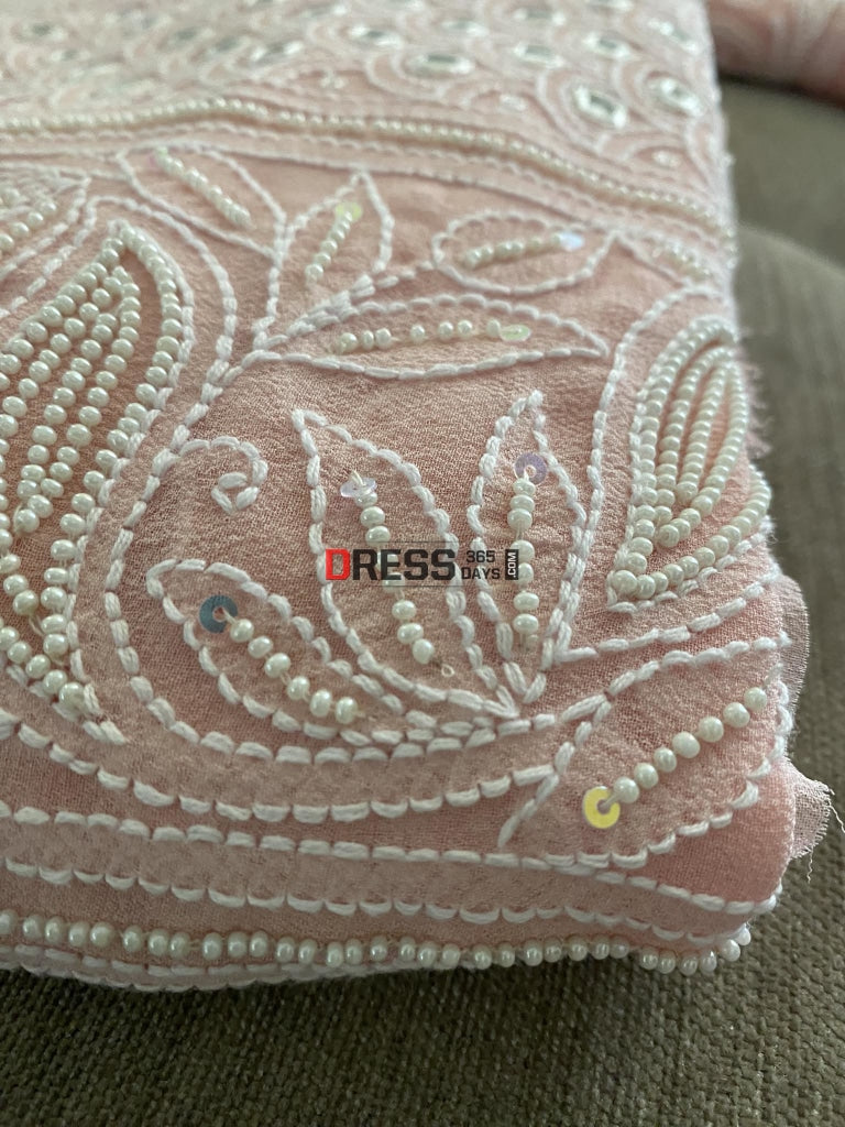 Pastel Pink Mirror & Pearl Lucknowi Suit Chikankari Suits