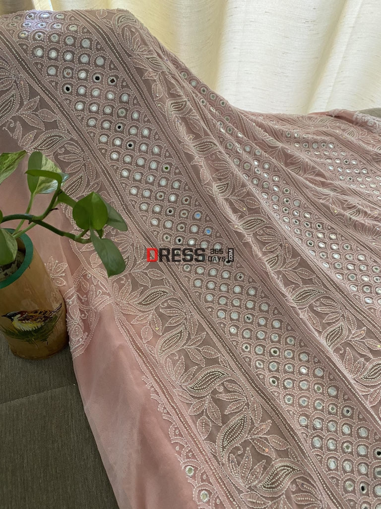 Pastel Pink Mirror & Pearl Lucknowi Suit Chikankari Suits