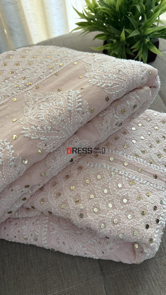 Pastel Pink Mukaish Lucknowi Chikankari Lehenga Set