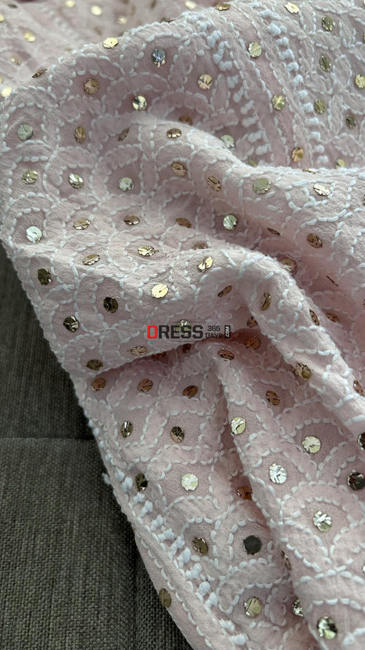 Pastel Pink Mukaish Lucknowi Chikankari Lehenga Set