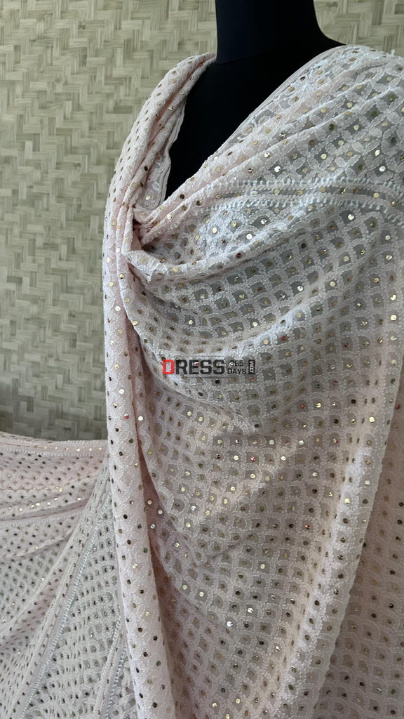Pastel Pink Mukaish Lucknowi Chikankari Lehenga Set