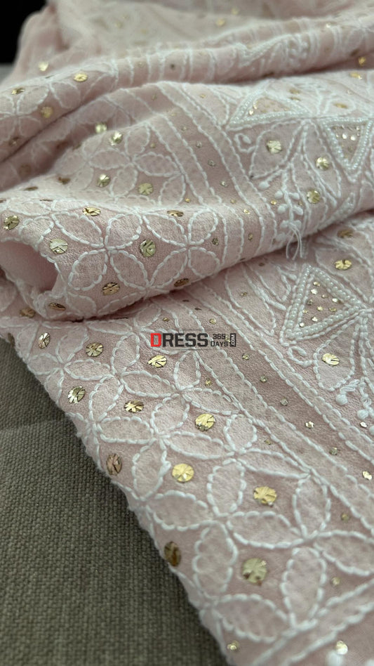 Pastel Pink Mukaish & Pearl Chikankari Suit Suits