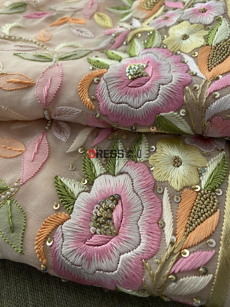 Pastel Pink Parsi Gara & Chikankari Pearl Suit Suits