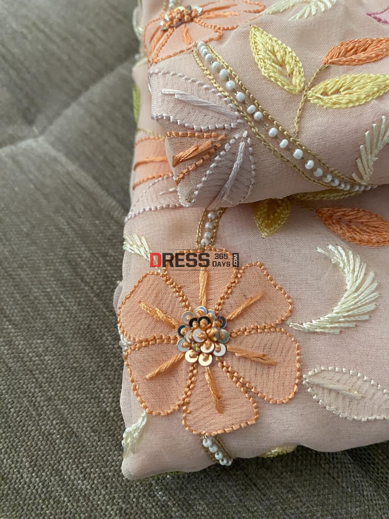 Pastel Pink Parsi Gara & Chikankari Pearl Suit Suits