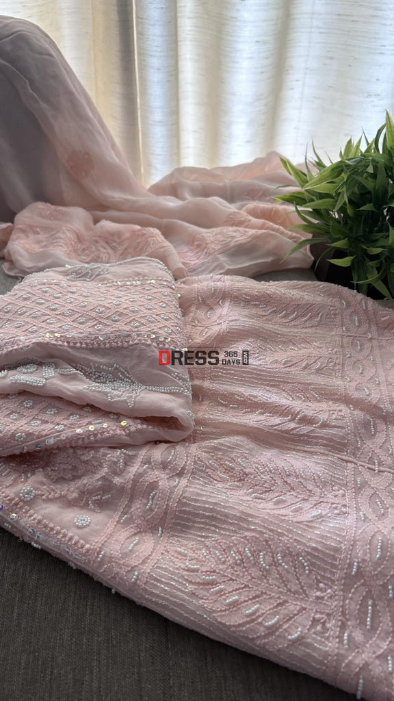 Pastel Pink Pearl Chikankari Anarkali (Anarkali & Dupatta)