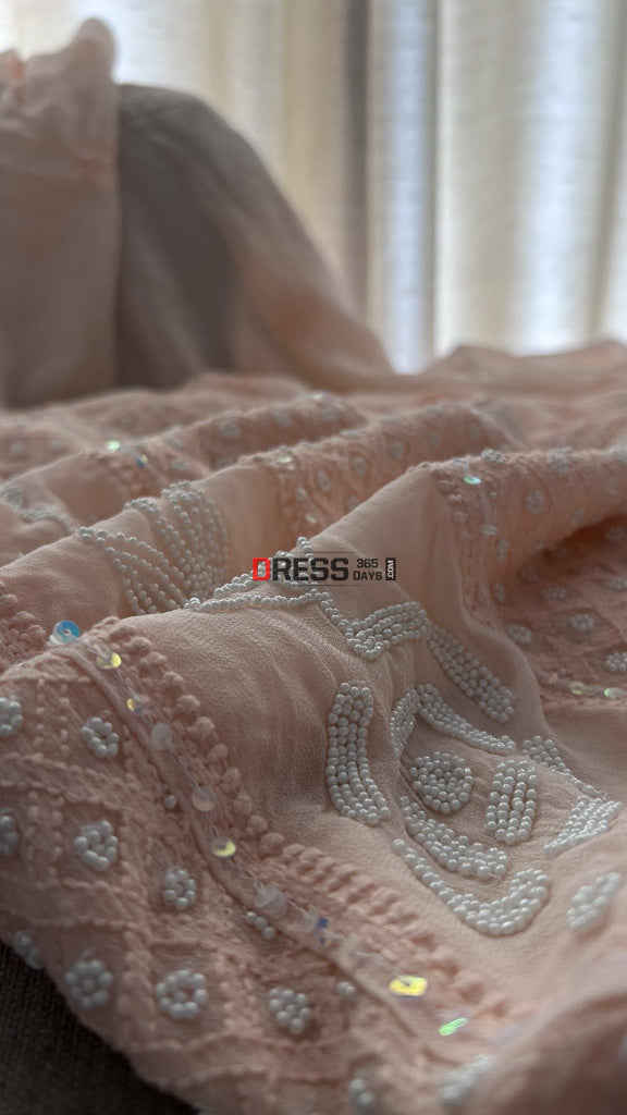 Pastel Pink Pearl Chikankari Anarkali (Anarkali & Dupatta)