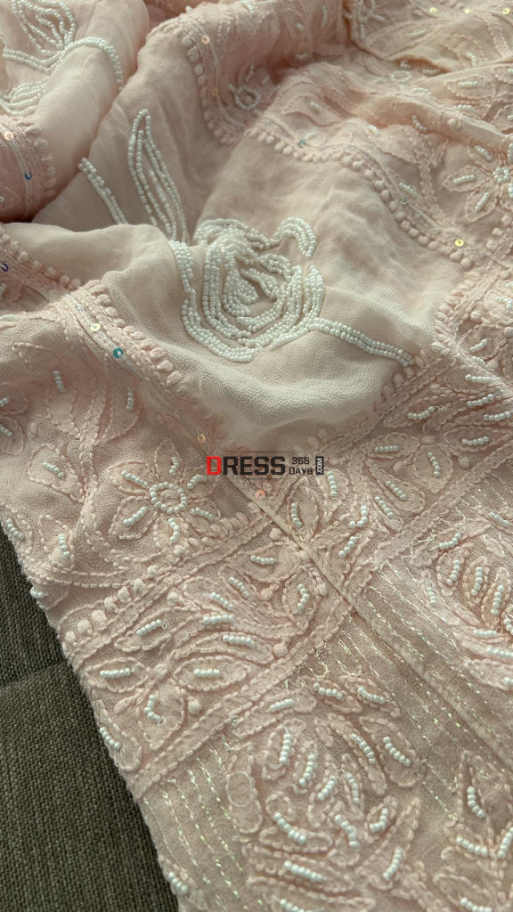 Pastel Pink Pearl Chikankari Anarkali (Anarkali & Dupatta)