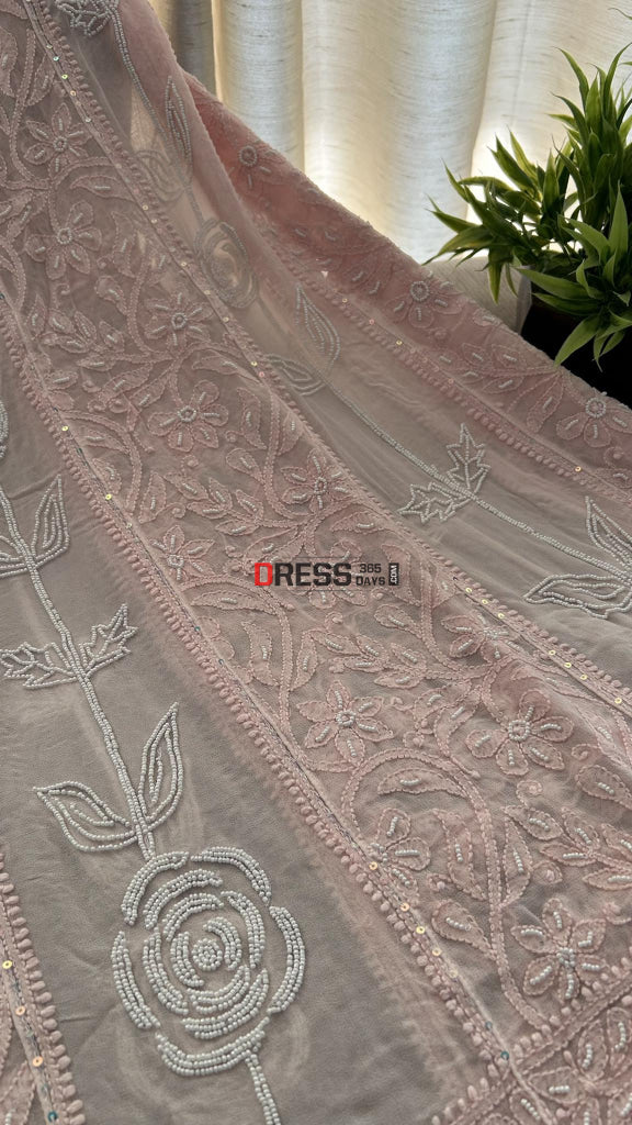 Pastel Pink Pearl Chikankari Anarkali (Anarkali & Dupatta)