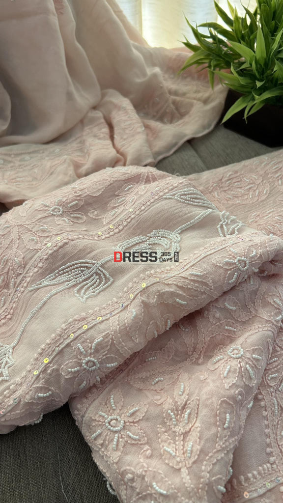 Pastel Pink Pearl Chikankari Anarkali (Anarkali & Dupatta)