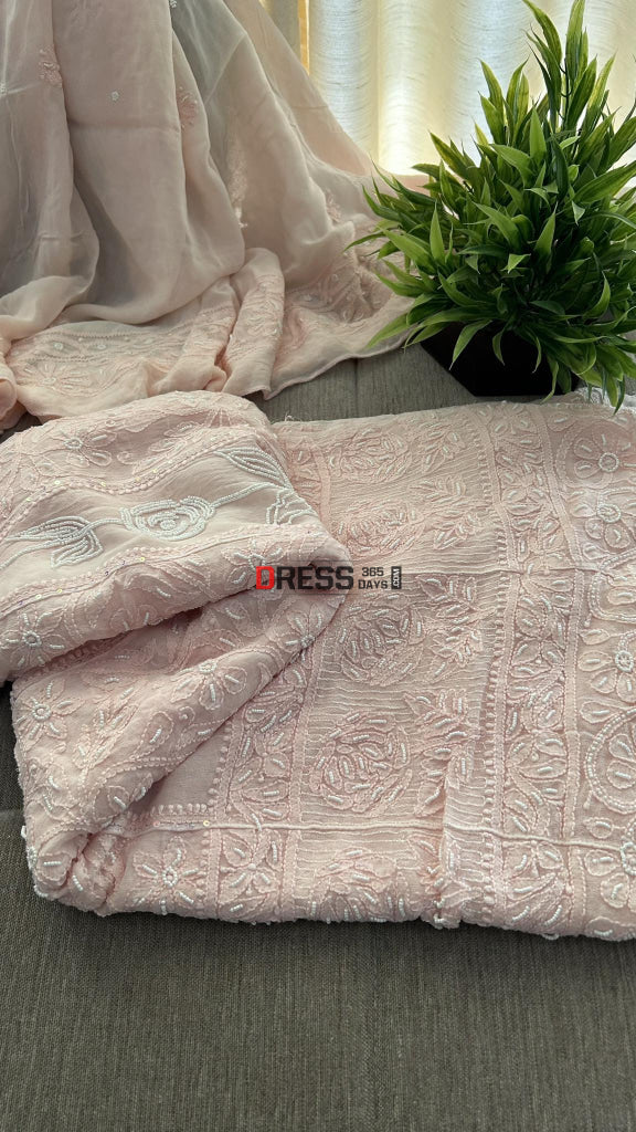 Pastel Pink Pearl Chikankari Anarkali (Anarkali & Dupatta)