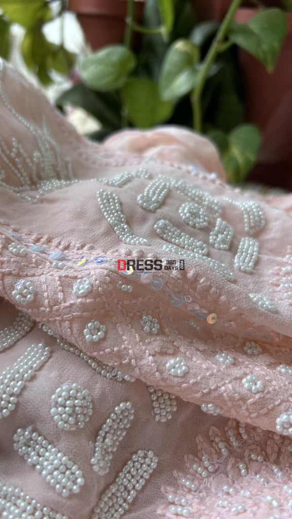 Pastel Pink Pearl Chikankari Anarkali (Anarkali & Dupatta)