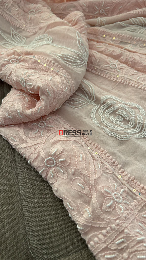 Pastel Pink Pearl Chikankari Anarkali (Anarkali & Dupatta)