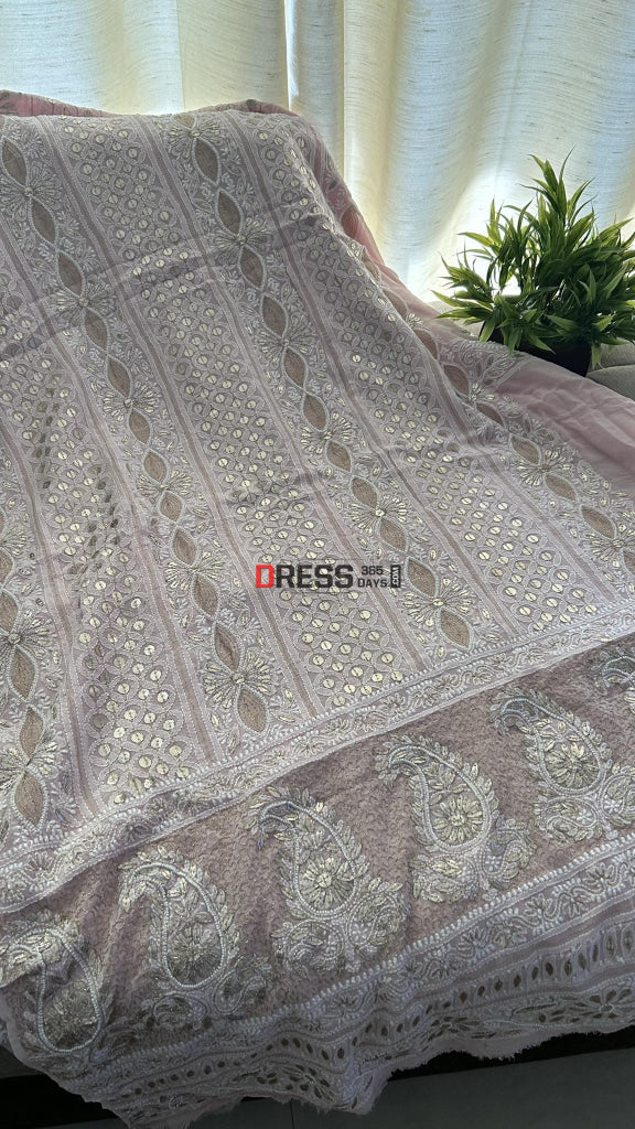 Pastel Pink Pearl & Gota Patti Chikankari Kurta Dupatta Set Suits