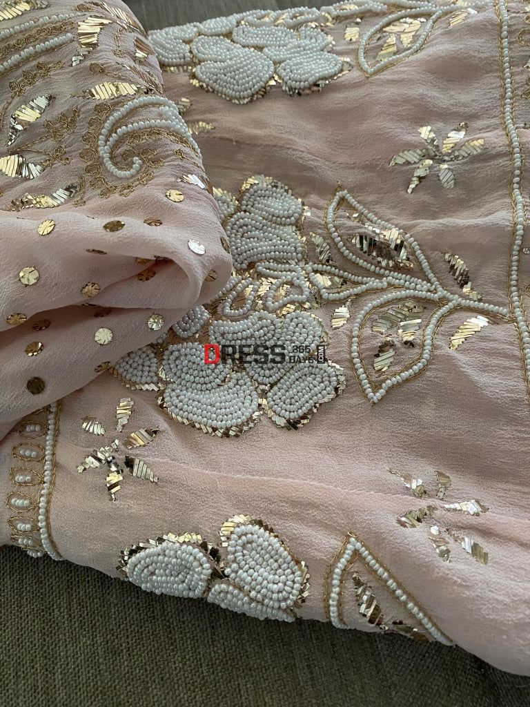 Pastel Pink Pearl Kamdani Anarkali Suit- Masterpiece Chikankari