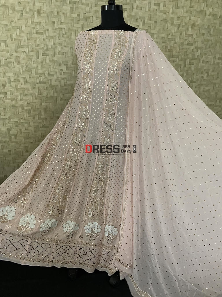 Pastel Pink Pearl Kamdani Anarkali Suit- Masterpiece Chikankari