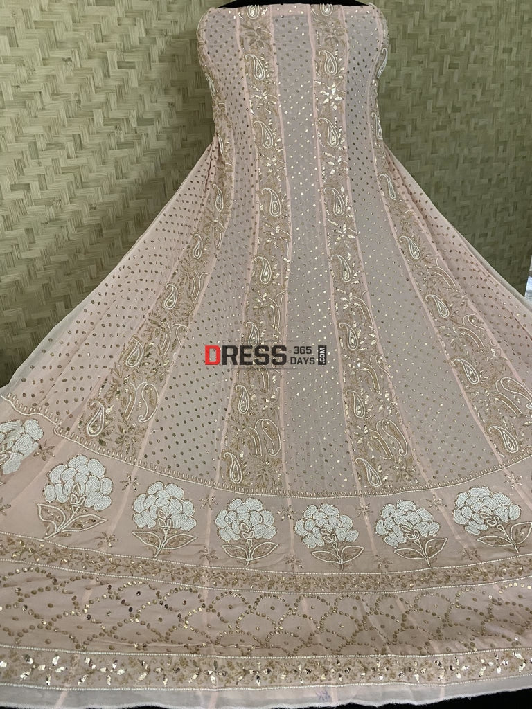 Pastel Pink Pearl Kamdani Anarkali Suit- Masterpiece Chikankari