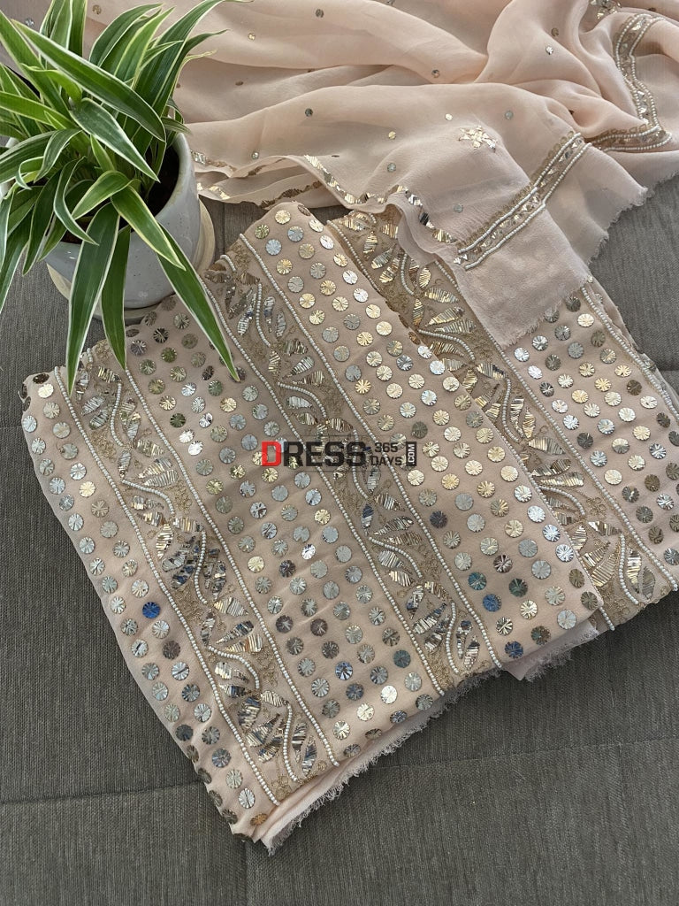 Pastel Pink Pearl Kamdani Kurta Dupatta Set Chikankari Suits