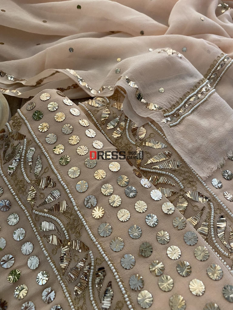 Pastel Pink Pearl Kamdani Kurta Dupatta Set Chikankari Suits