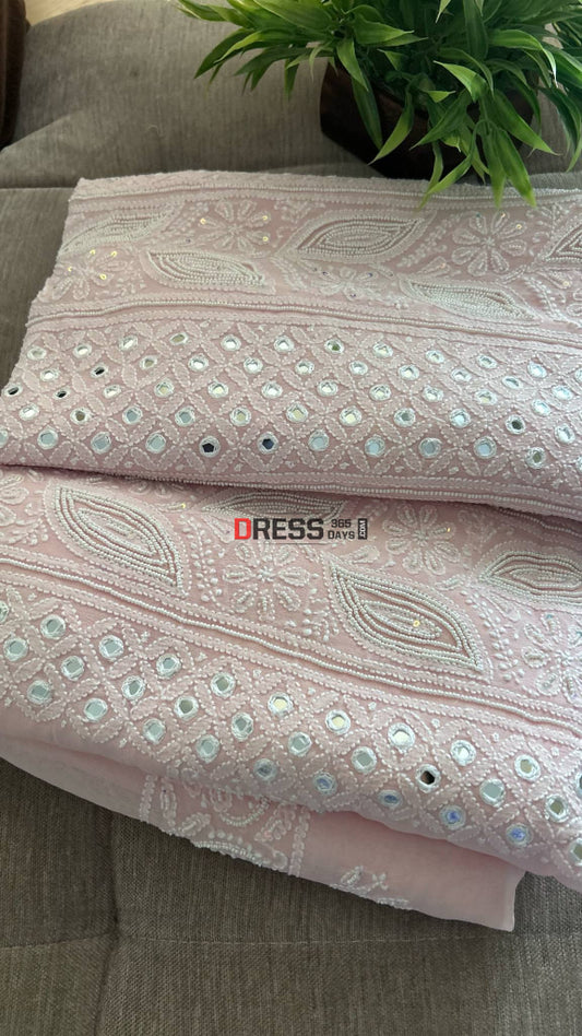 Pastel Pink Pearl & Mirror Chikankari Kurta Dupatta Set Chikankari Suits