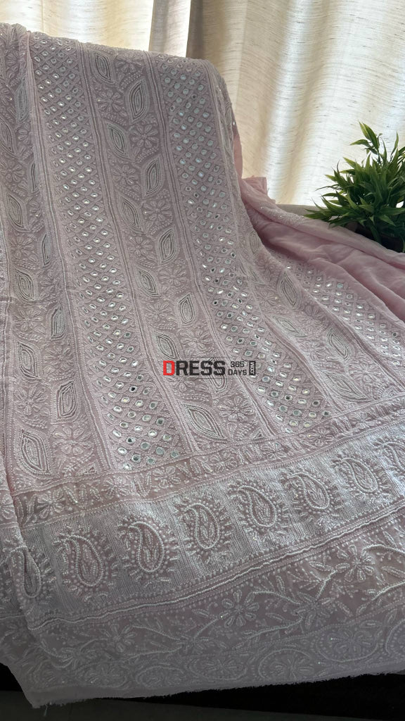 Pastel Pink Pearl & Mirror Chikankari Kurta Dupatta Set Chikankari Suits