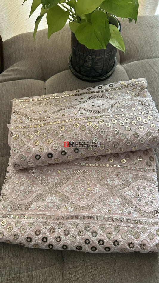 Pastel Pink Ring Mukaish Chikankari Suit (Kurta & Dupatta) Chikankari Suits