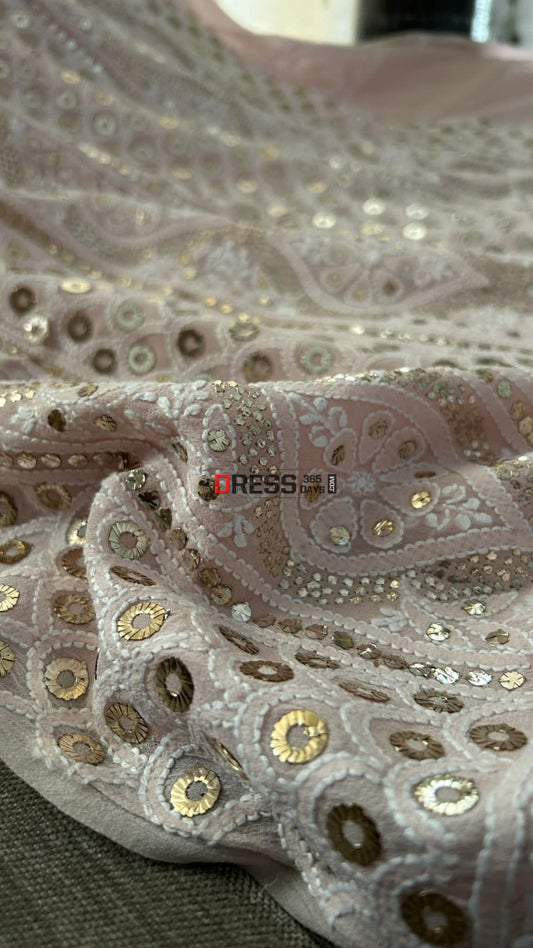 Pastel Pink Ring Mukaish Chikankari Suit (Kurta & Dupatta) Chikankari Suits