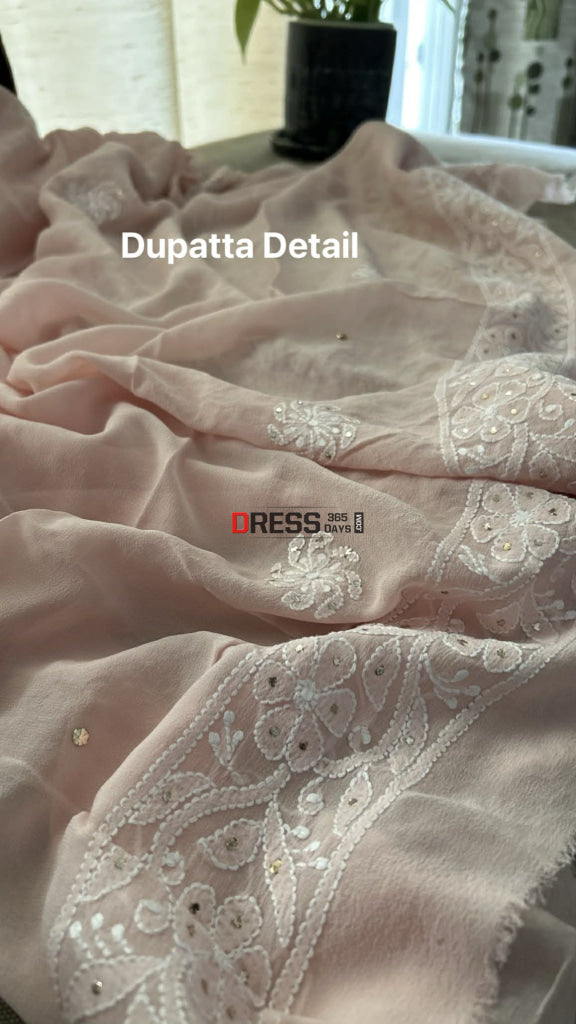 Pastel Pink Ring Mukaish Chikankari Suit (Kurta & Dupatta) Chikankari Suits