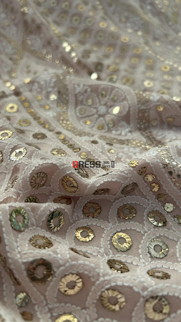 Pastel Pink Ring Mukaish Chikankari Suit (Kurta & Dupatta) Chikankari Suits