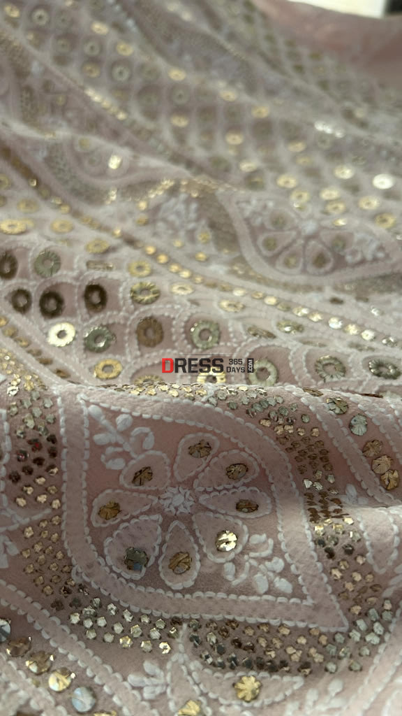Pastel Pink Ring Mukaish Chikankari Suit (Kurta & Dupatta) Chikankari Suits