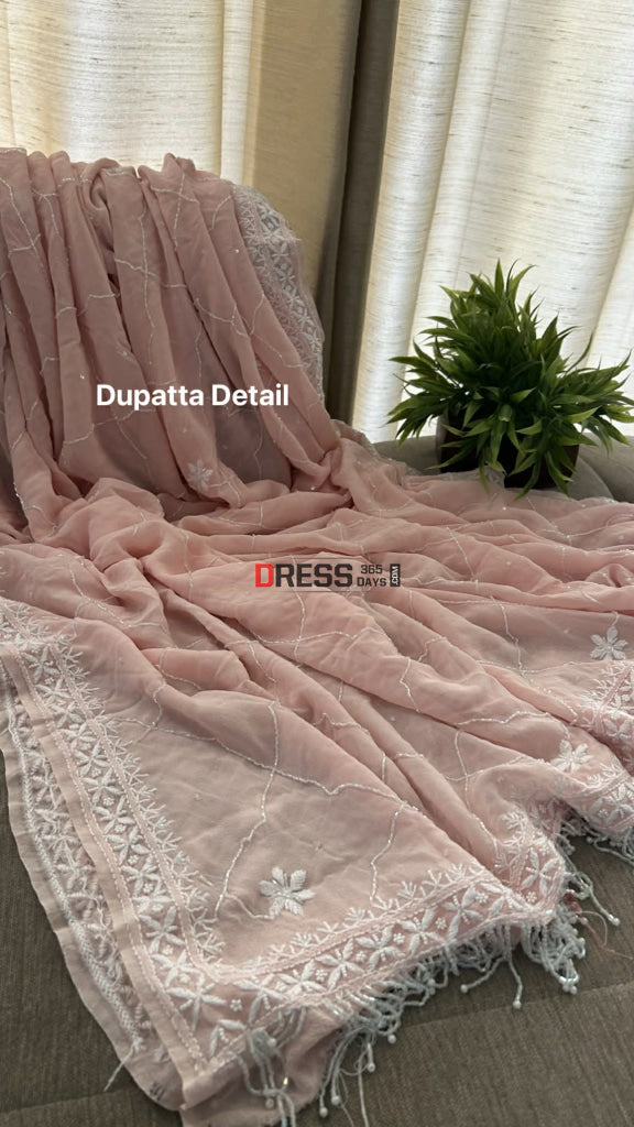 Pastel Pink SuperFine Cut Dana Sequin Chikankari Suit Chikankari Suits