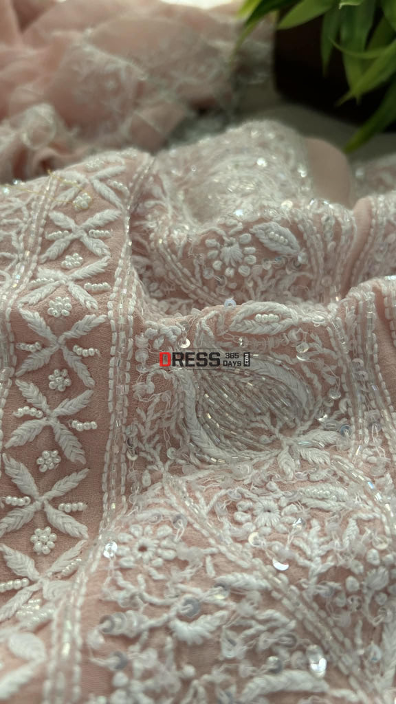 Pastel Pink SuperFine Cut Dana Sequin Chikankari Suit Chikankari Suits