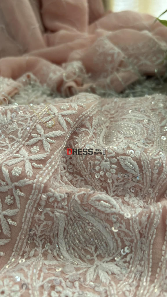 Pastel Pink SuperFine Cut Dana Sequin Chikankari Suit Chikankari Suits