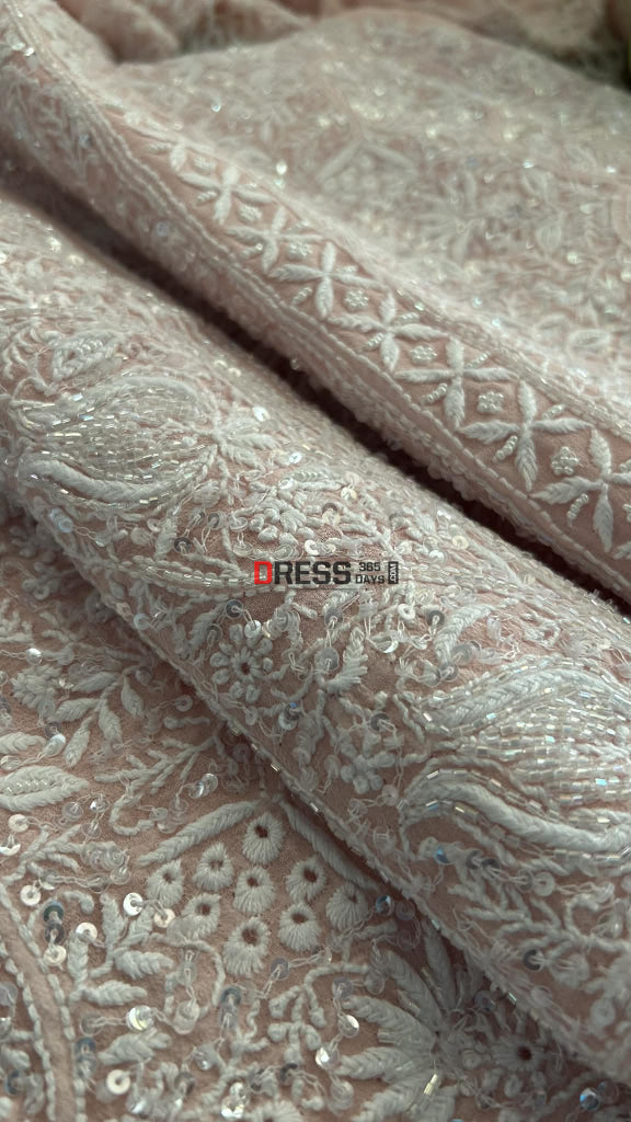 Pastel Pink SuperFine Cut Dana Sequin Chikankari Suit Chikankari Suits