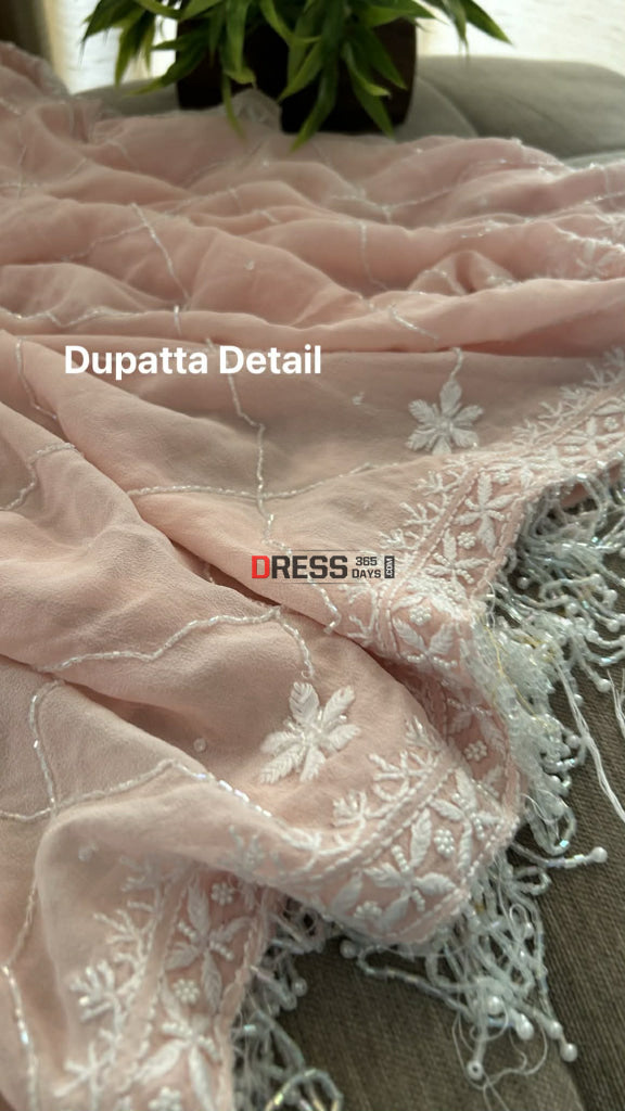 Pastel Pink SuperFine Cut Dana Sequin Chikankari Suit Chikankari Suits